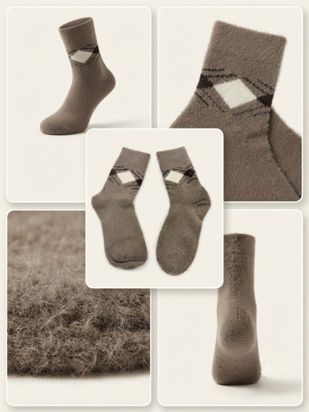 Cdeck Men’s Hair Wool Winter Socks | Soft, Warm & Comfortable | Brown Printed Design | Free Size