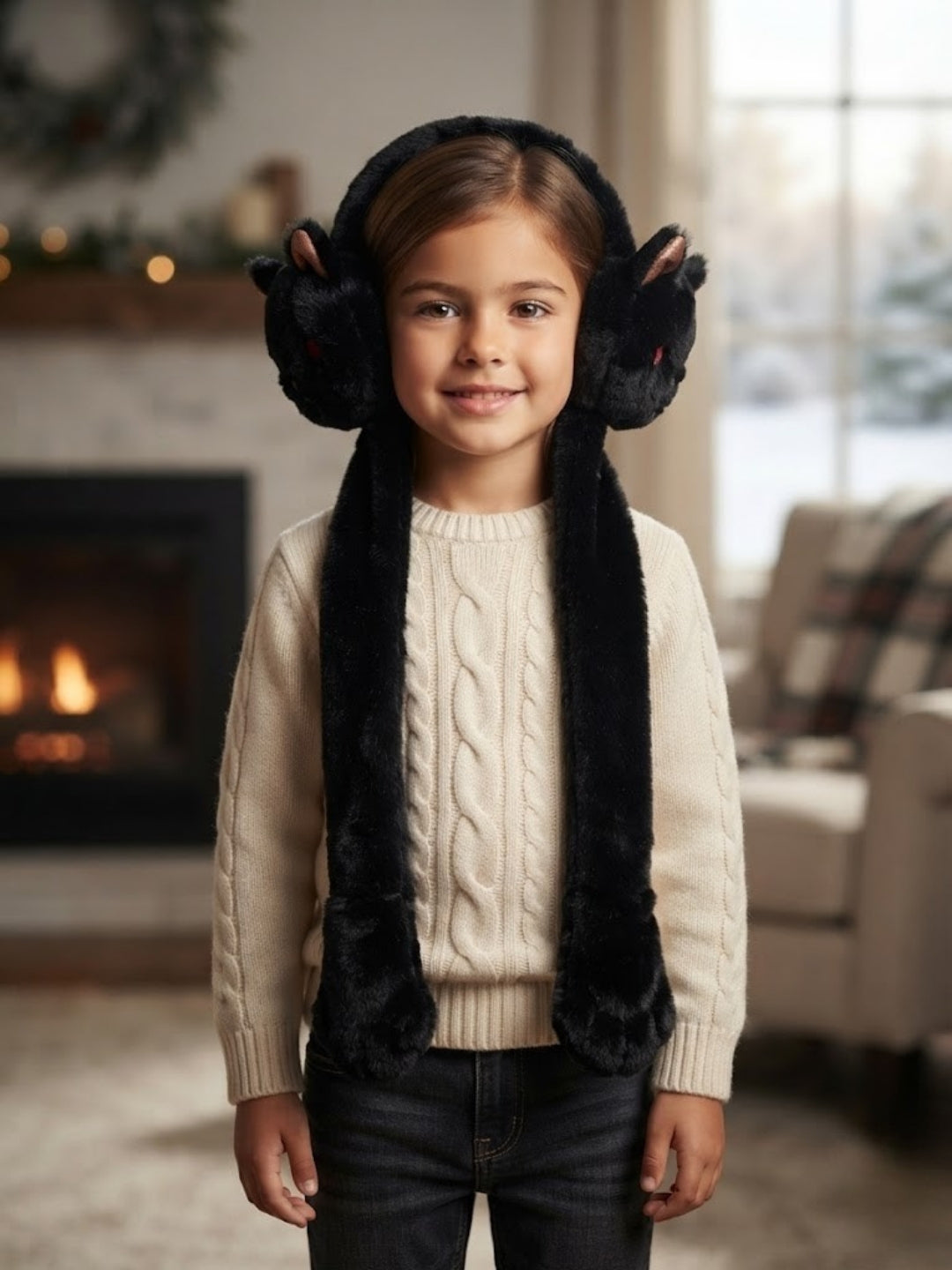 Cdeck Velvet Devil Earmuffs for Girls & Women, Soft Warm Winter Earmuffs with Long Hanging Ear Covers, Free Size