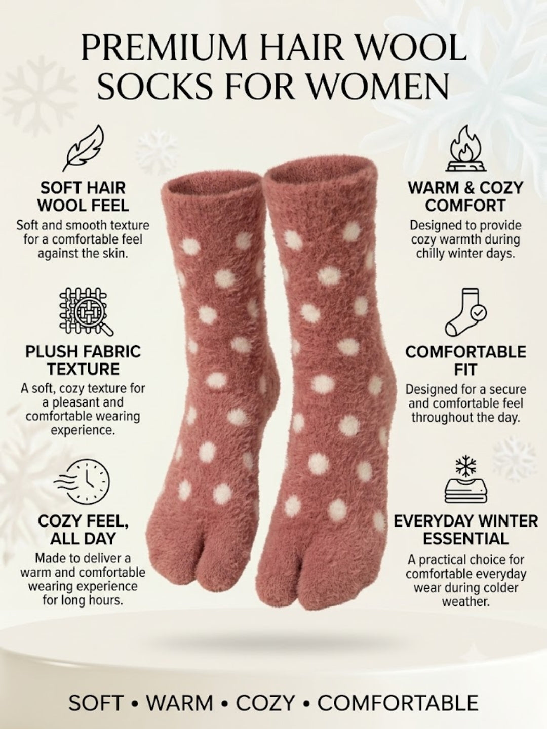 Cdeck Women Premium Hair Wool Socks | Soft Warm Fuzzy Winter Socks | Pink & White | Free Size