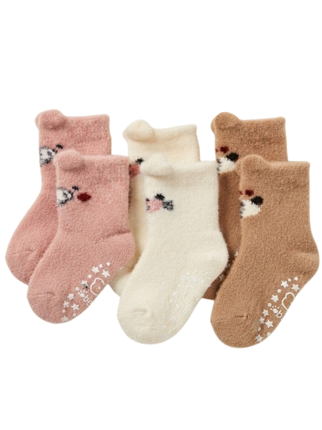 Cdeck Kids Winter Woolen Socks | Soft Fuzzy Rabbit Hair Wool Socks with Anti-Skid Sole | 0–4 Years | Pack of 3 | Multicolor