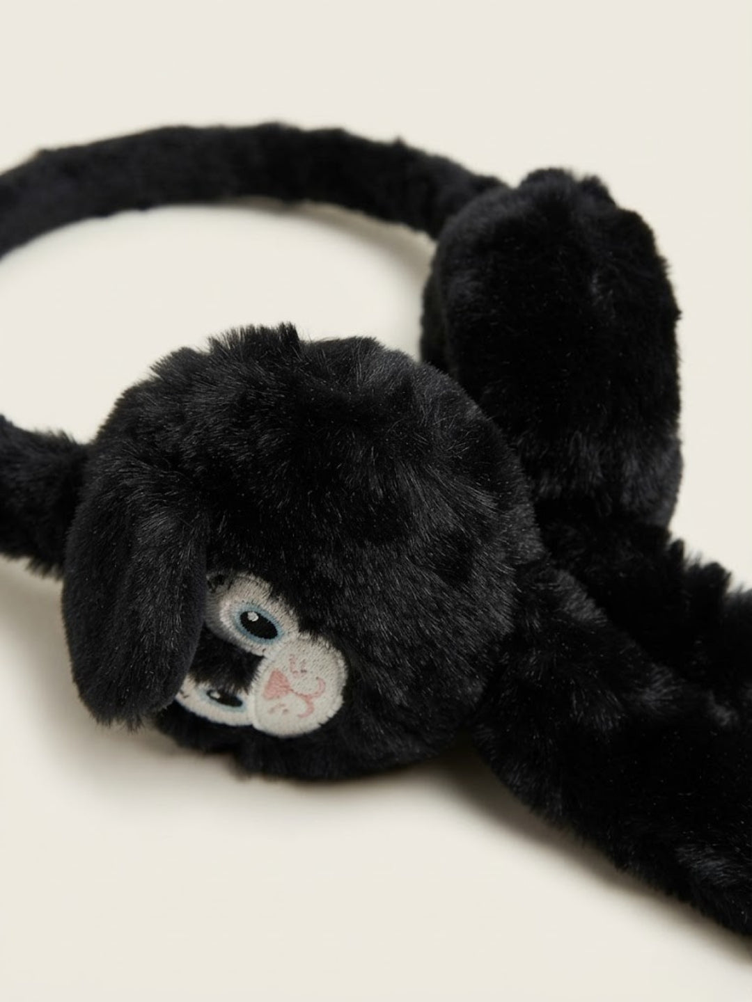 Cdeck Velvet Black Puppy Earmuffs for Girls & Women, Soft Warm Winter Earmuffs with Long Hanging Ear Covers, Free Size