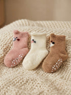 Cdeck Kids Winter Woolen Socks | Soft Fuzzy Rabbit Hair Wool Socks with Anti-Skid Sole | 0–4 Years | Pack of 3 | Multicolor