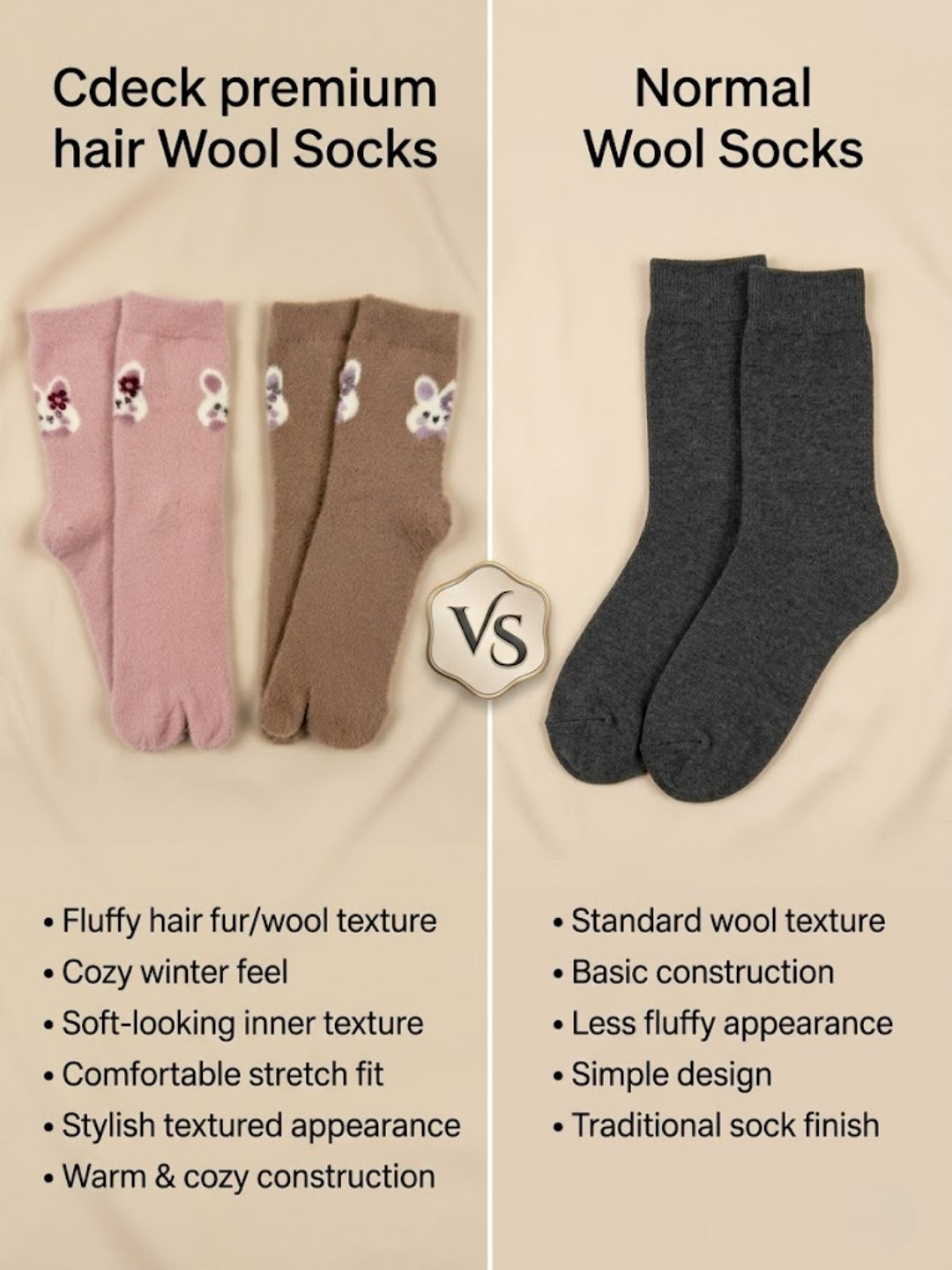 Cdeck Women’s Premium Fuzzy Split-Toe Socks | Cute Bunny Design, Warm Winter Socks | Free Size | Pink & Brown