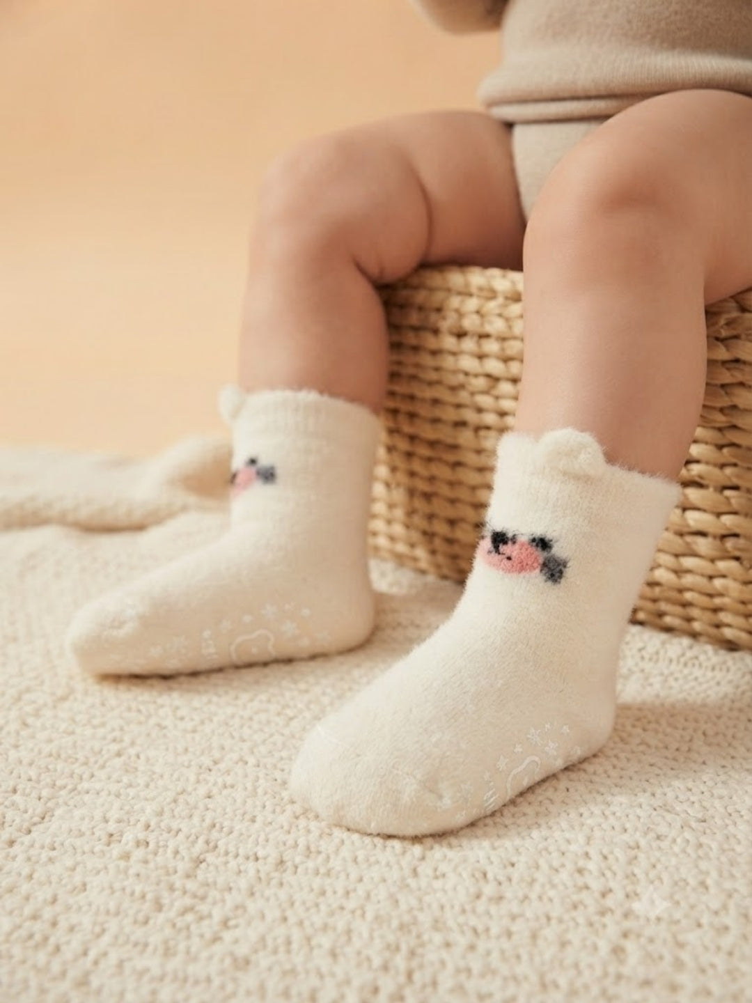 Cdeck Kids Winter Woolen Socks | Soft Fuzzy Rabbit Hair Wool Socks with Anti-Skid Sole | 0–4 Years | Pack of 3 | Multicolor