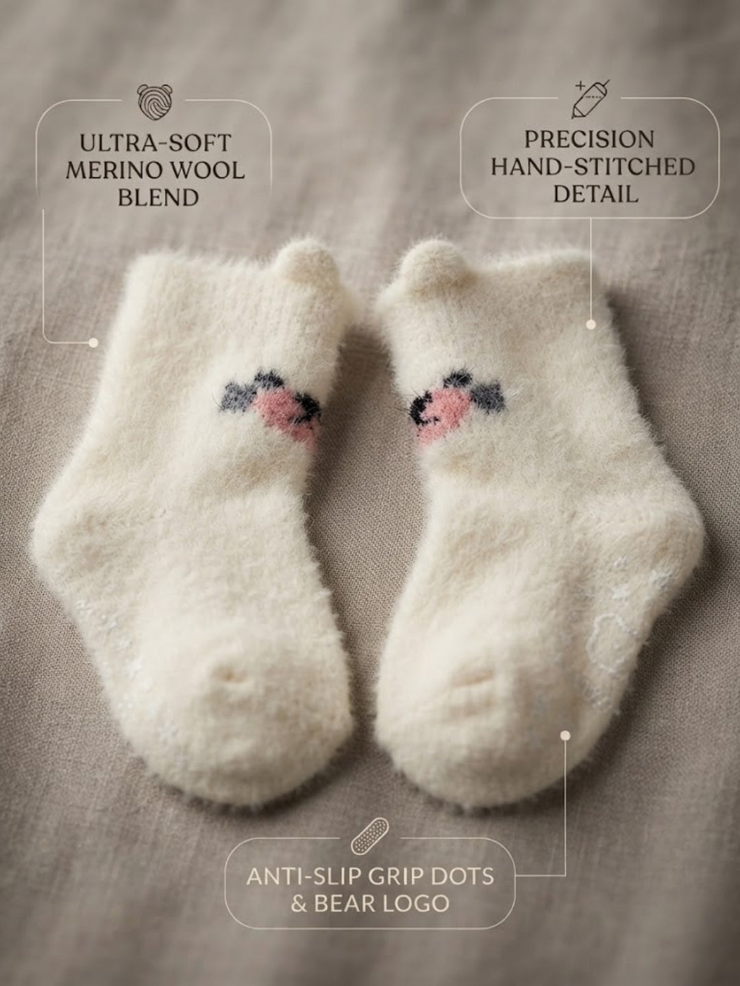 Cdeck Kids Winter Woolen Socks | Soft Fuzzy Rabbit Hair Wool Socks with Anti-Skid Sole | 0–4 Years | Pack of 3 | Multicolor