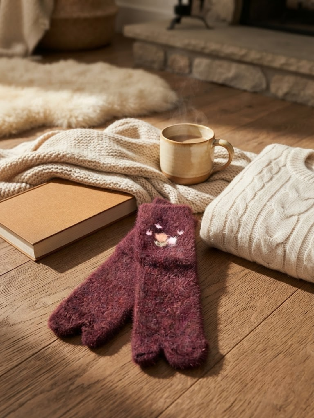 Cdeck Women’s Premium Wool Socks | Soft, Warm & Cozy Burgundy Floral Socks