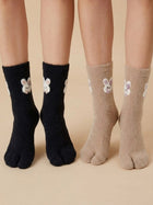 Cdeck Women’s Premium Fuzzy Split-Toe Socks – Cute Bunny Design | Warm Winter Socks | Free Size | Black & Beige