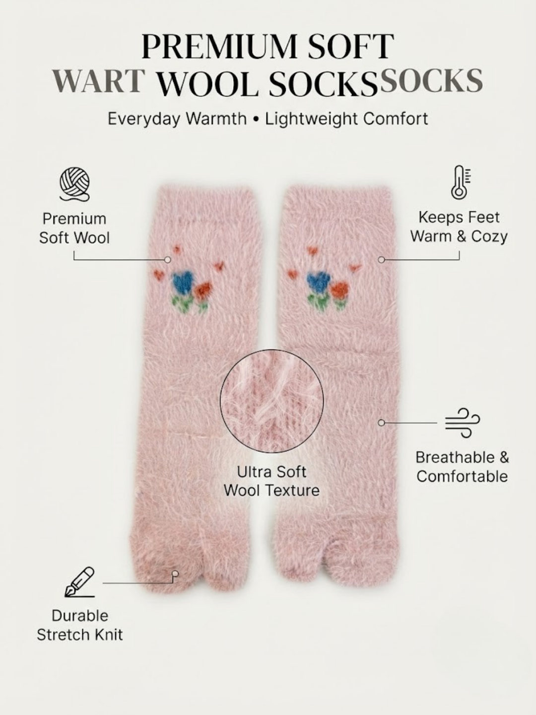 Cdeck Women’s Soft Wool Socks | Warm, Cozy & Stylish Pink Floral Socks