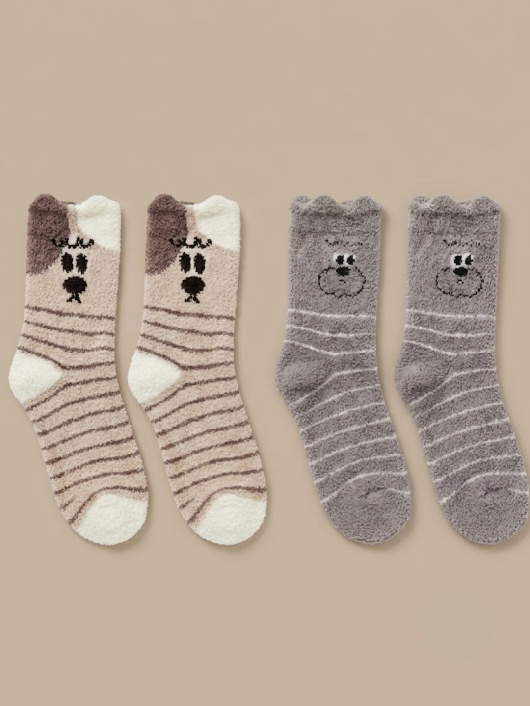 Cdeck Rabbit Hair Wool Socks for Women, 2 Pairs Fuzzy Warm Winter Socks with Cute Animal Face