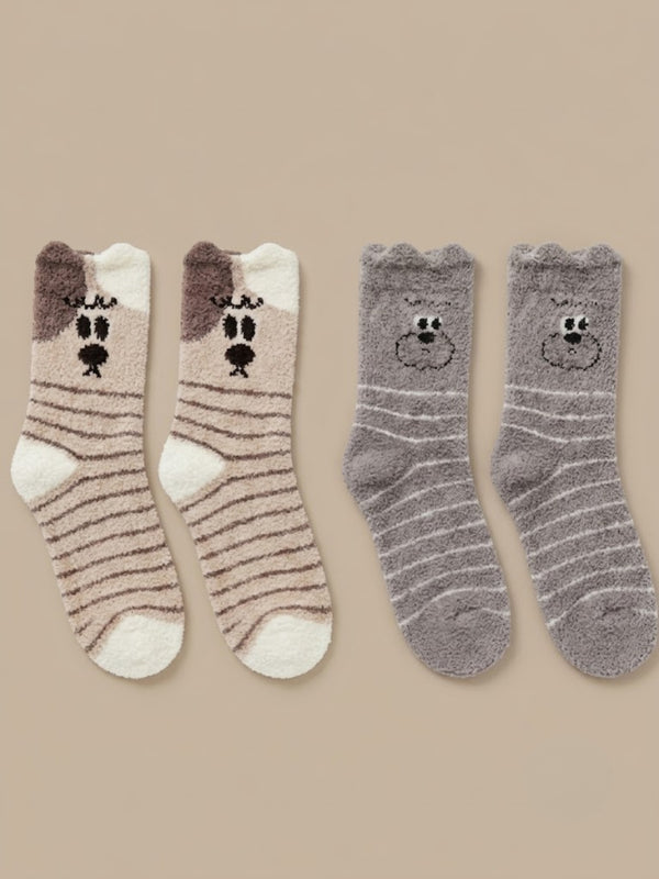 Cdeck Rabbit Hair Wool Socks for Women, 2 Pairs Fuzzy Warm Winter Socks with Cute Animal Face