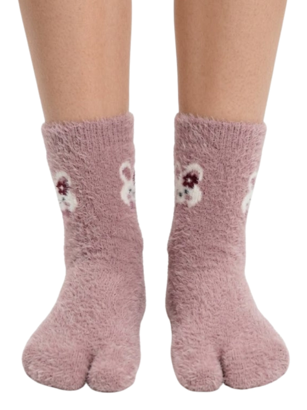 Cdeck Women’s Premium Soft Fuzzy Bear Design Warm Winter Split-Toe Socks for Women | Free Size | Pink