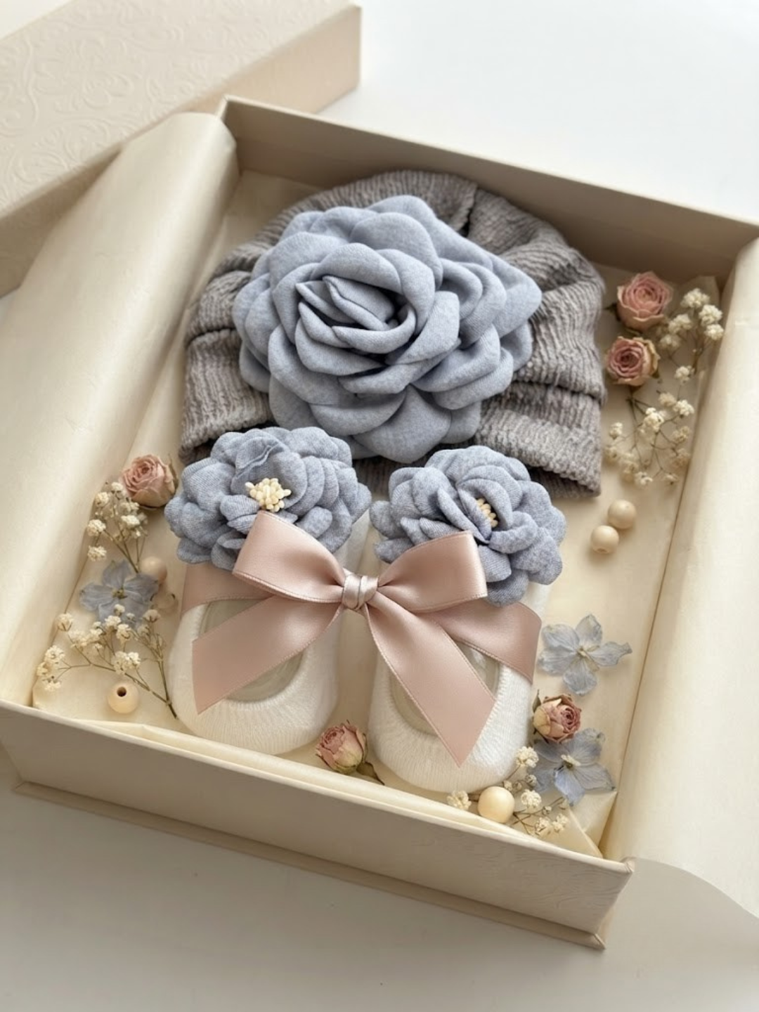 Cdeck Pure Cotton Socks and Cap Set for Baby | Soft Floral Design | Comfortable & Skin-Friendly
