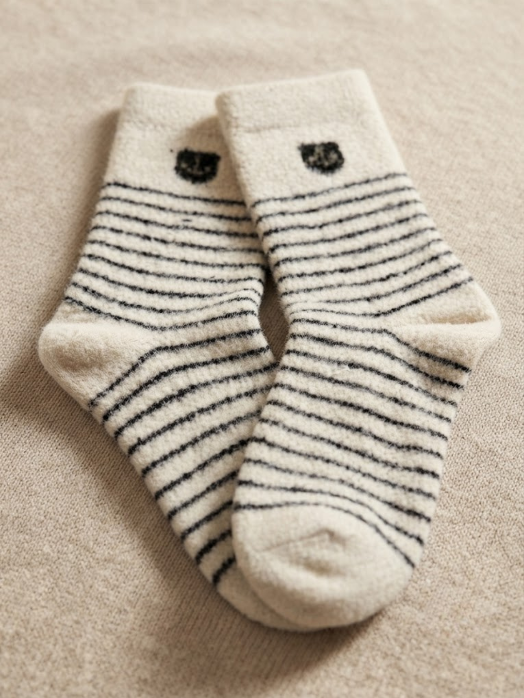 Cdeck Men’s Soft Wool Socks | Warm Cream Striped Cozy Socks