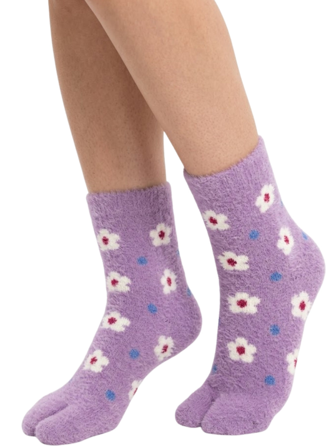 Cdeck Women Soft Fuzzy Winter Socks | Warm & Cozy Floral Pattern | Free Size | Purple