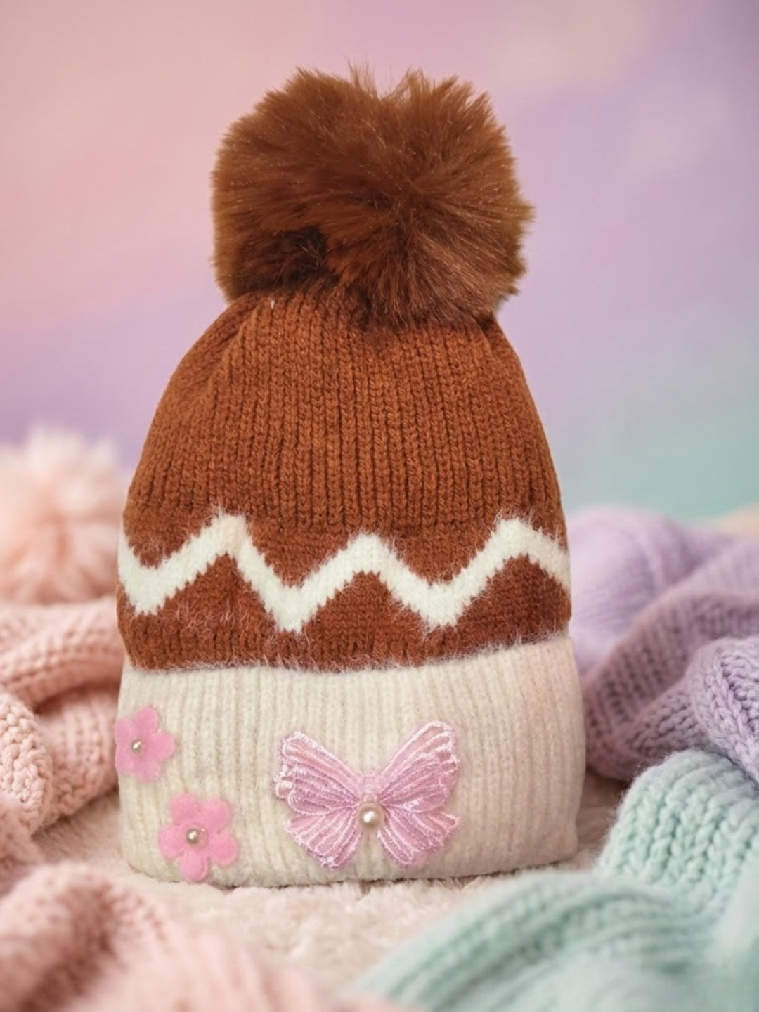 Cdeck Kids Woolen Winter Cap for Baby Girls | Soft, Warm & Comfortable | 1–2 Years