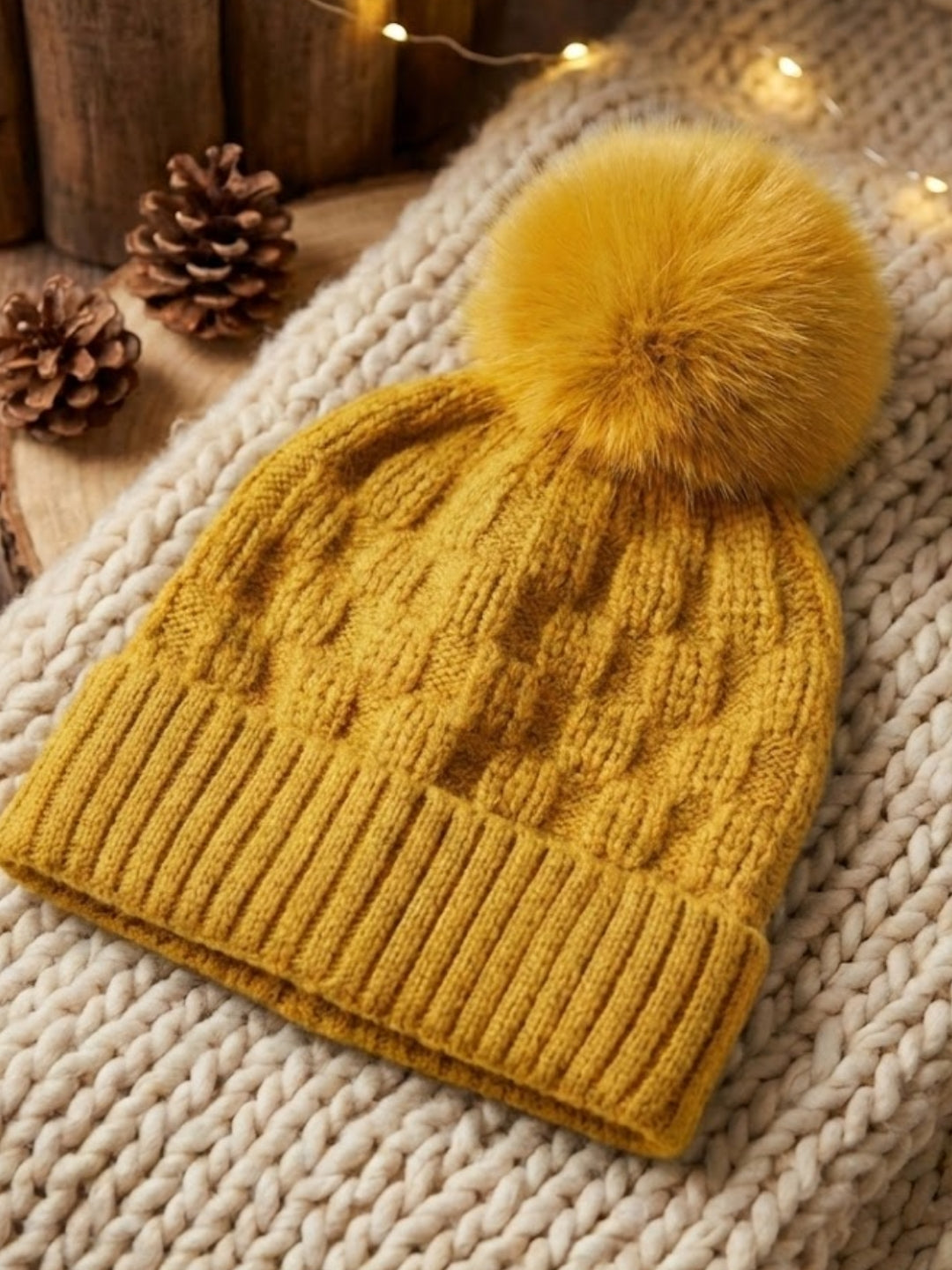 Cdeck Unisex Cable Knit Woolen Winter Beanie Cap with Pom Pom | Soft & Warm | 2–4 Years
