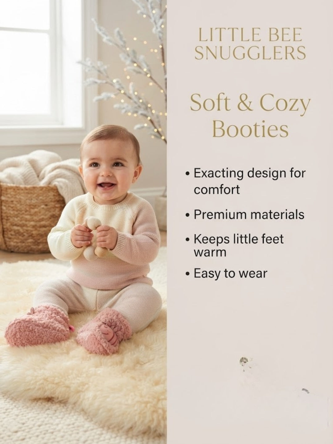 Cdeck Baby Wool Booties | Soft Warm Fleece Baby Shoes | Cute Pink Booties for Babies 3–9 Months