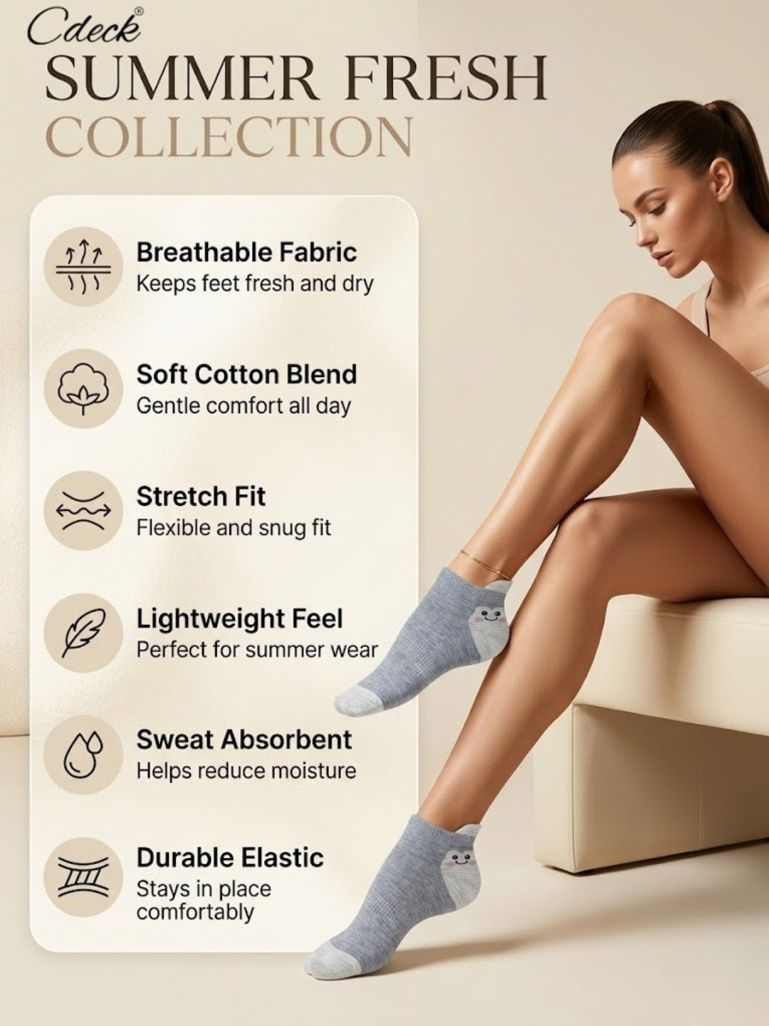Cdeck Women Cotton Ankle Socks | Soft, Comfortable & Breathable Everyday Socks