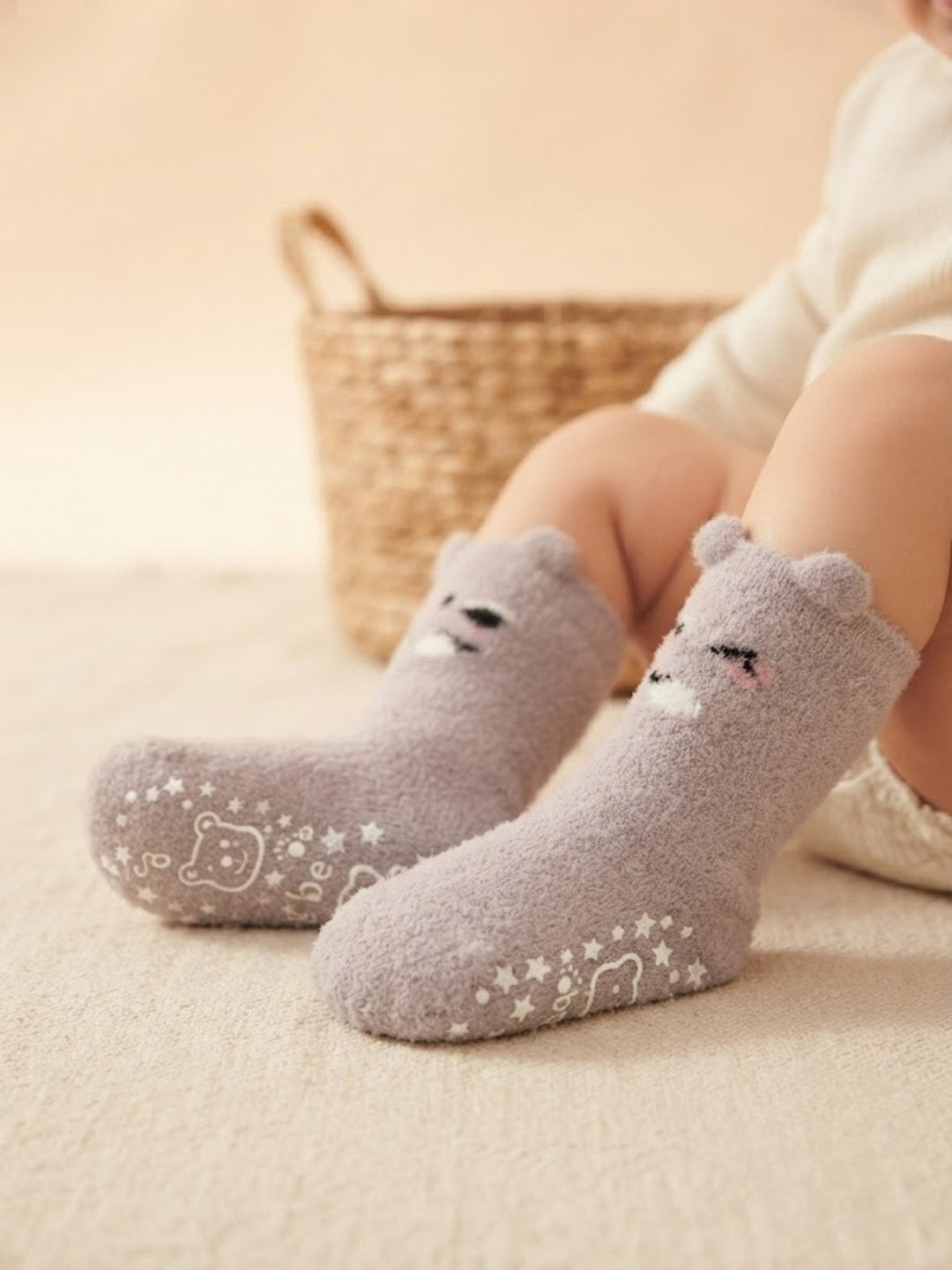 Cdeck Kids Winter Woolen Socks | Soft Fuzzy Rabbit Hair Wool Socks with Anti-Skid Sole | 0–4 Years | Pack of 3 | Multicolor