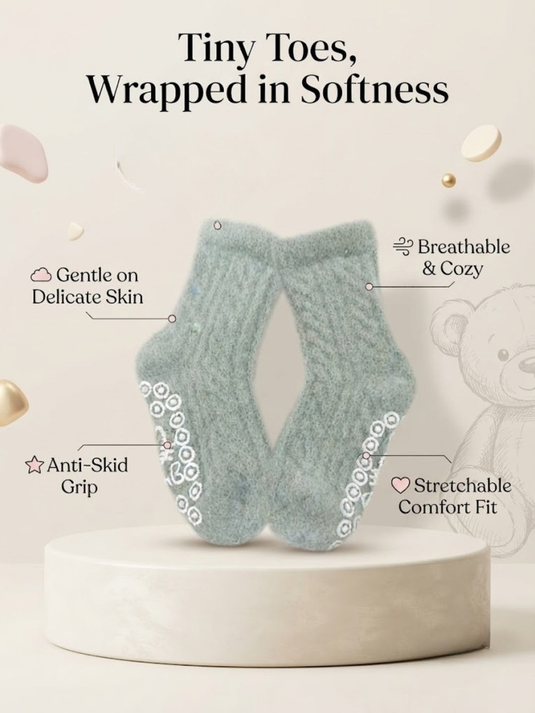 Cdeck Kids Winter Woolen Socks | Soft Rabbit Hair Wool WarmSocks  | 0–4 Years | Pack of 3 | Multicolor