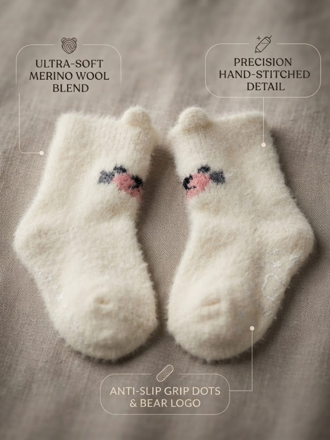 Cdeck Kids Winter Woolen Socks | Soft Fuzzy Rabbit Hair Wool Socks with Anti-Skid Sole | 0–4 Years | Pack of 3 | Multicolor