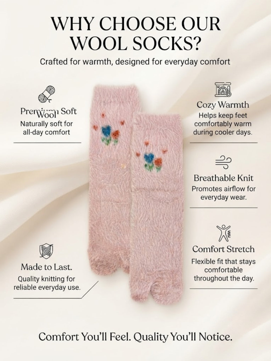 Cdeck Women’s Soft Wool Socks Combo | Pink & Wine Floral Winter Socks | Fluffy Warm Cozy Socks | Everyday Wear