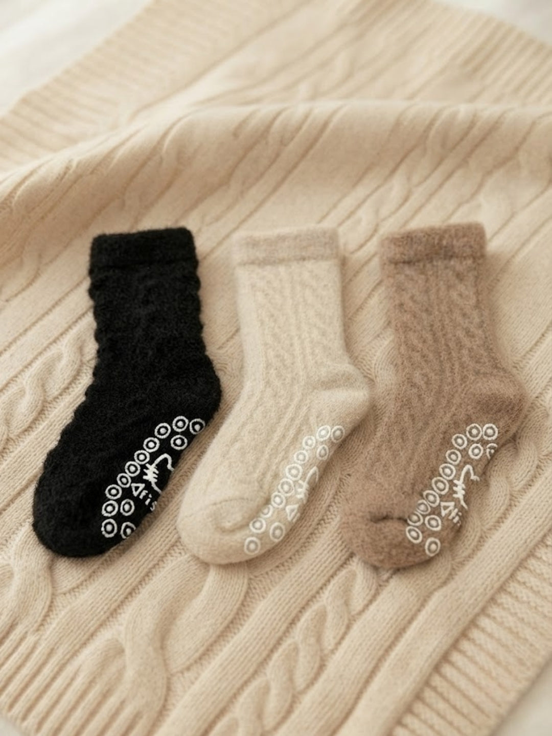 Cdeck Kids Winter Woolen Socks | Soft Rabbit Hair Wool Warm Stretchable Socks with Anti-Skid Sole | 0–4 Years | Pack of 3 | Multicolor