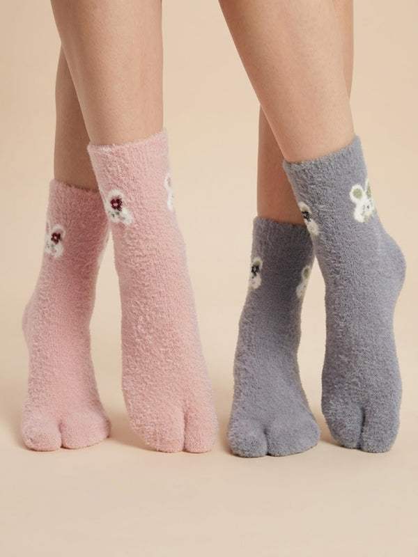 Cdeck Women’s Premium Fuzzy Split-Toe Socks – Cute Bunny Design | Warm Winter Socks | Free Size | Pink & Grey