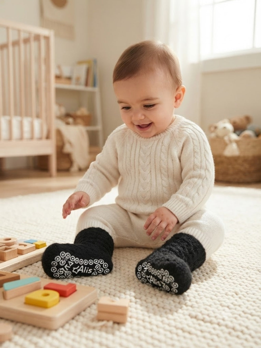 Cdeck Kids Winter Woolen Socks | Soft Rabbit Hair Wool Warm Stretchable Socks with Anti-Skid Sole | 0–4 Years | Pack of 3 | Multicolor