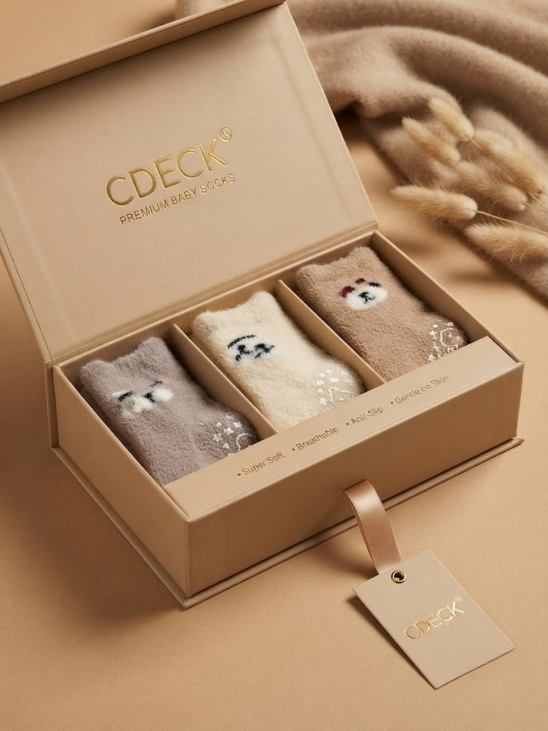 Cdeck Kids Winter Woolen Socks | Soft Fuzzy Rabbit Hair Wool Socks with Anti-Skid Sole | 0–4 Years | Pack of 3 | Grey, Cream & Brown