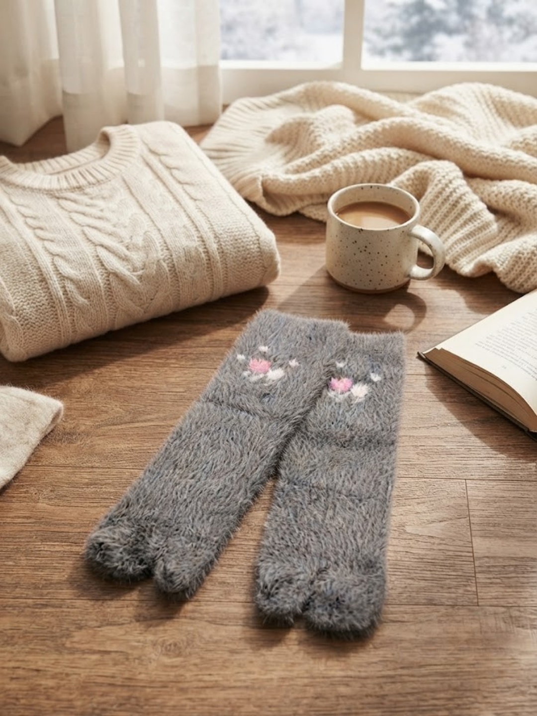 Cdeck Women’s Soft Wool Socks | Warm, Cozy & Stylish Grey Floral Socks