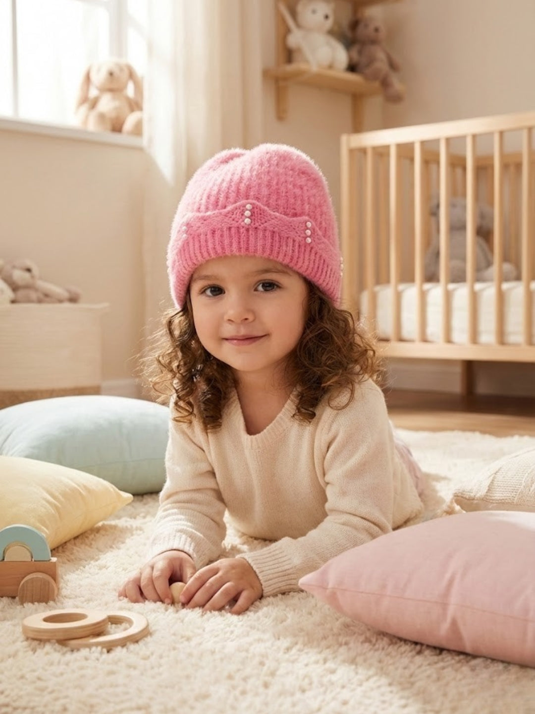 Cdeck Baby Girls Woolen Winter Cap | Comfortable & Warm Winter Wear | 1–2 Years