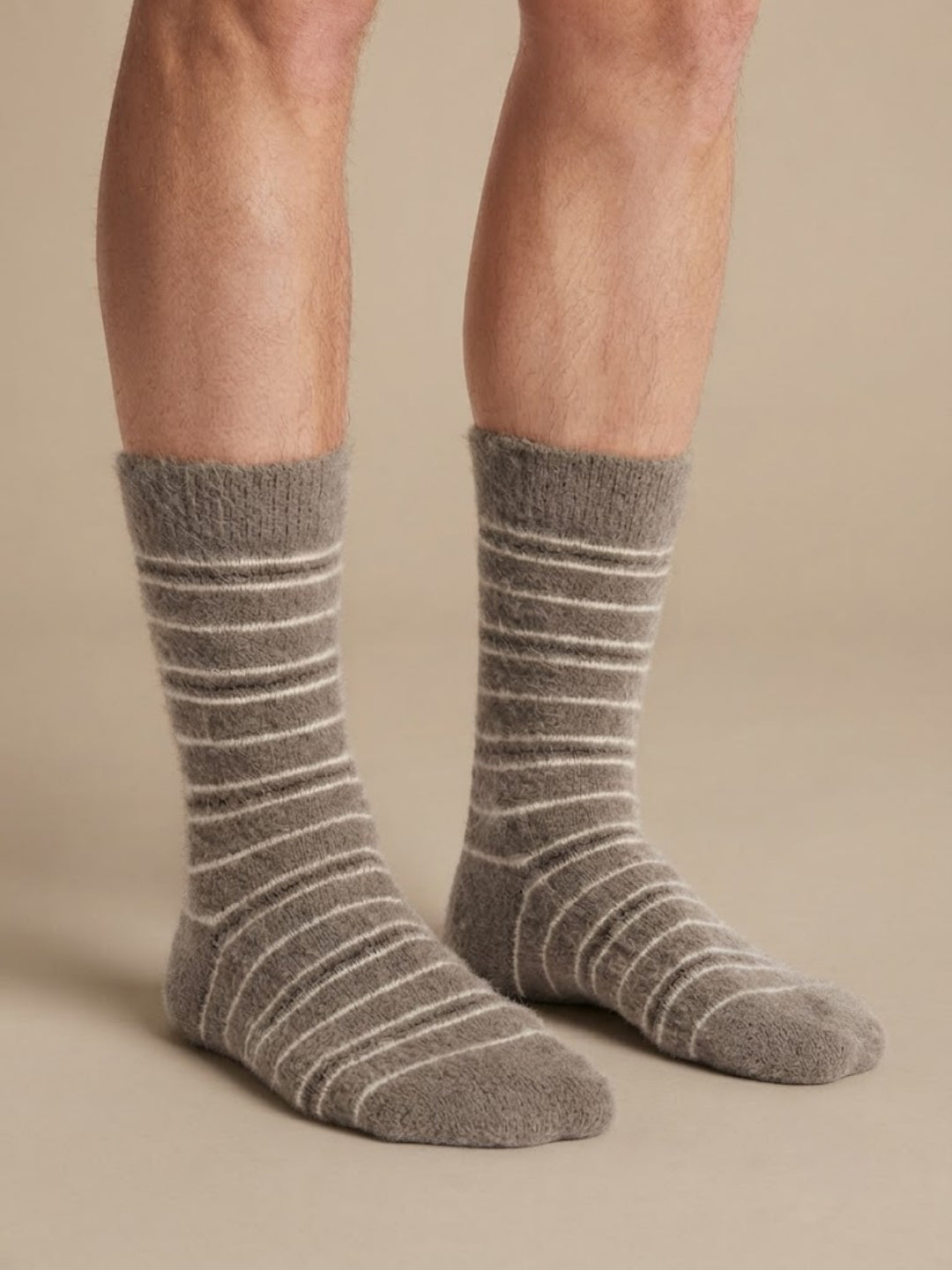 Cdeck Men’s Hair Wool Winter Socks | Single Pair | Soft, Warm, Fuzzy & Stretchable | Comfortable Daily Wear | Brown Striped