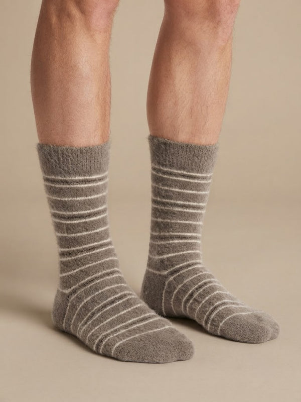 Cdeck Men’s Hair Wool Winter Socks | Single Pair | Soft, Warm, Fuzzy & Stretchable | Comfortable Daily Wear | Brown Striped