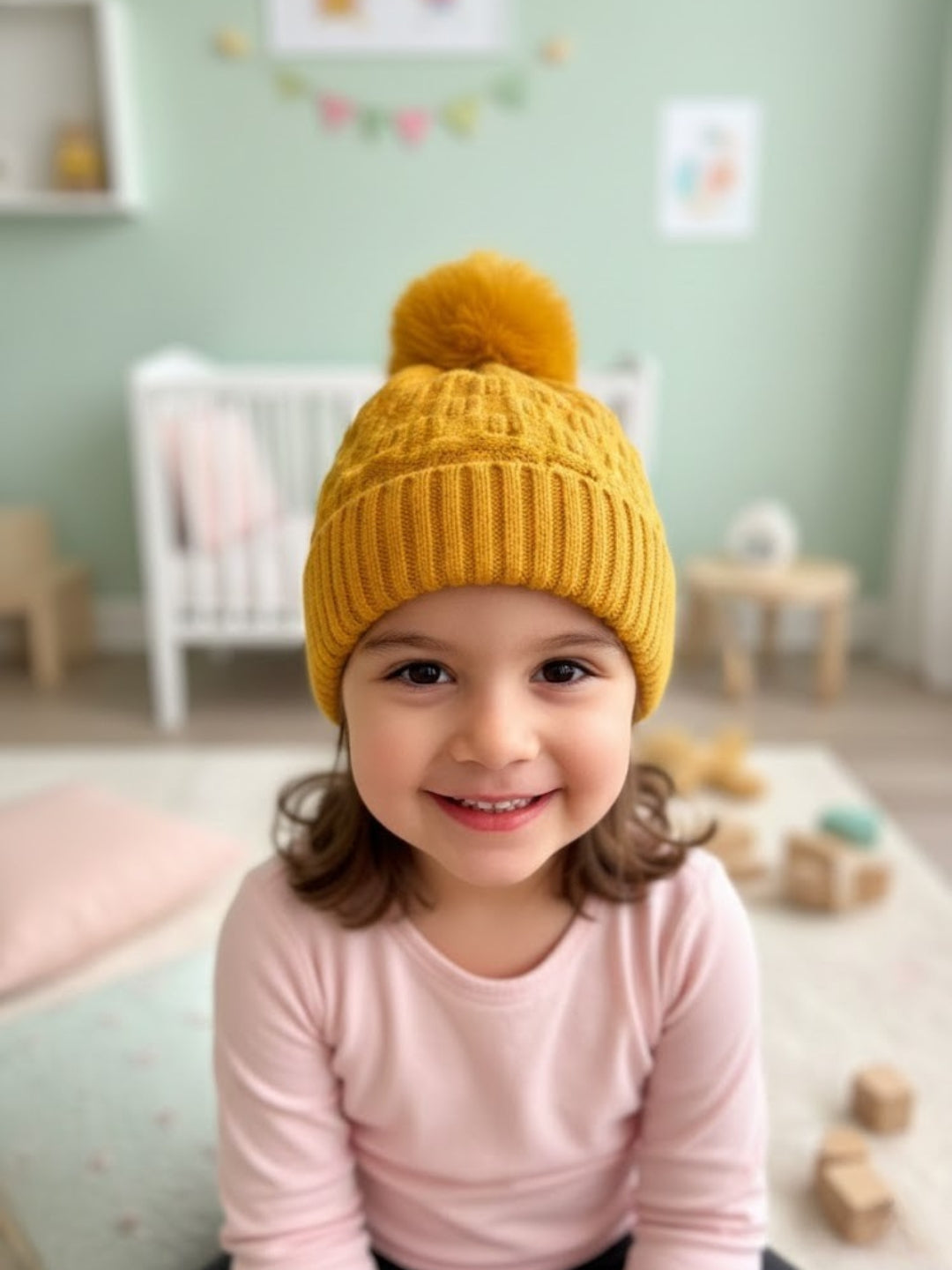 Cdeck Unisex Cable Knit Woolen Winter Beanie Cap with Pom Pom | Soft & Warm | 2–4 Years