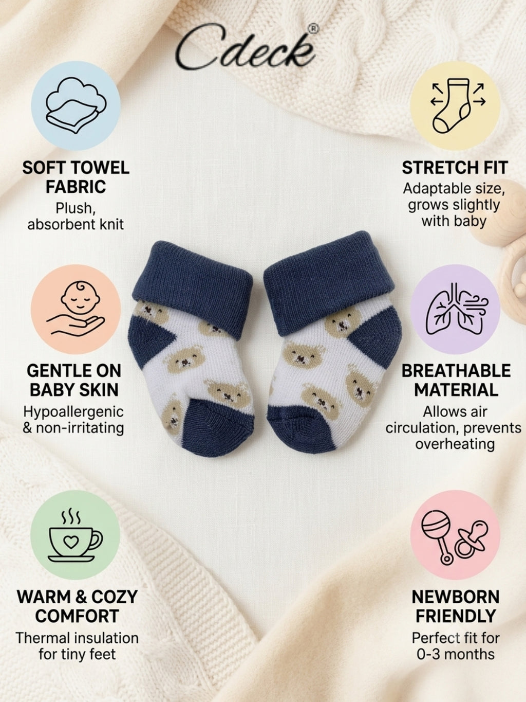 Cdeck Newborn Baby Soft Stretch Socks