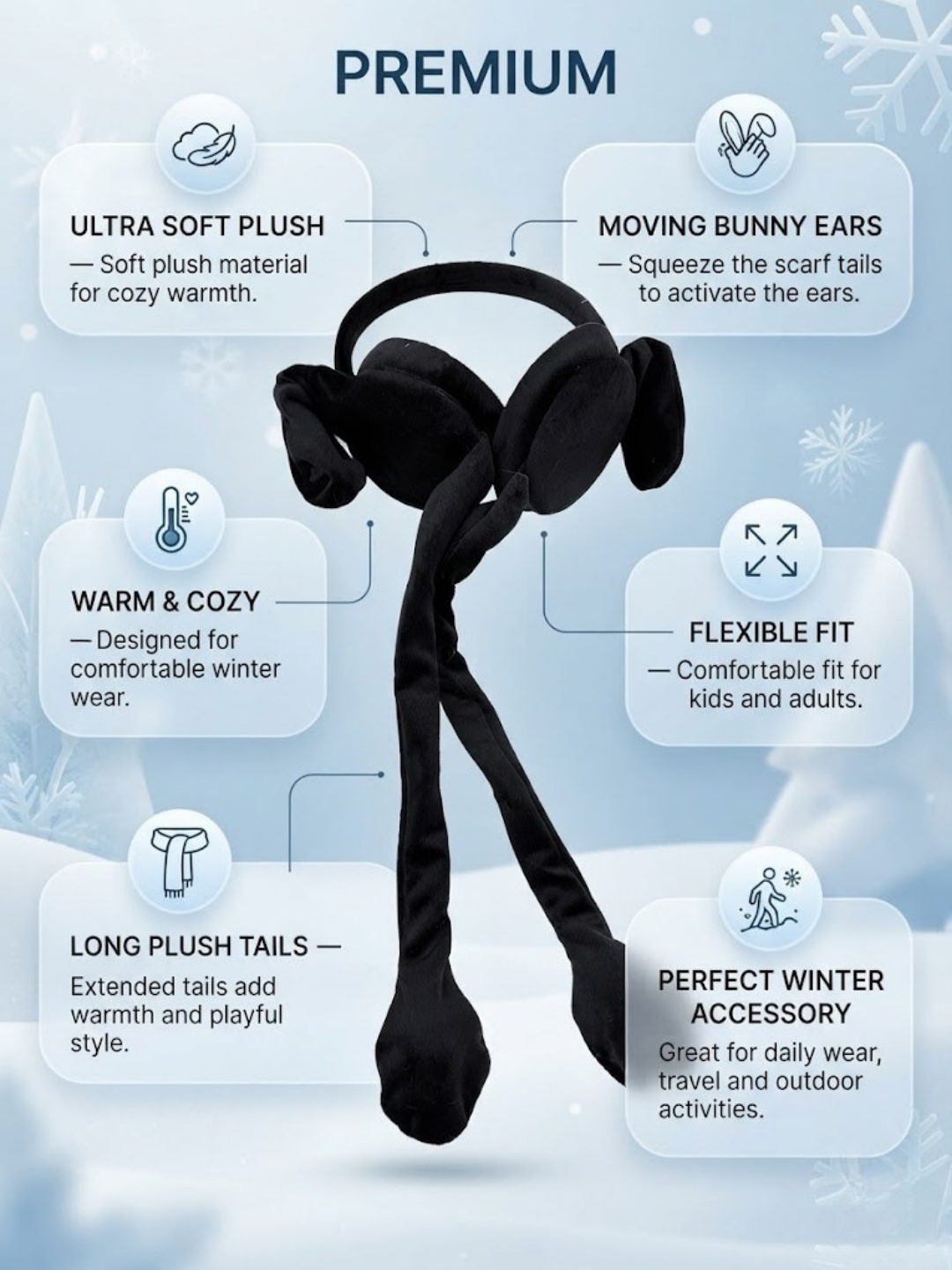 Cdeck Velvet Winter Earmuffs for Girls & Women, Soft Warm Ear Warmers with Long Tie Design, Free Size