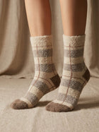 Cdeck Women’s Premium Hair Wool Fuzzy Socks | Soft & Warm Winter Socks | Beige & Brown