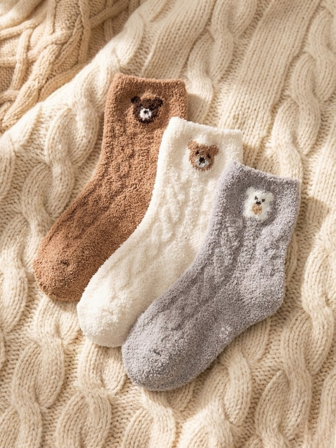 Cdeck Kids Fuzzy Socks | Soft Warm Winter Socks with Cute Bear Design | Cozy Plush Socks for Boys & Girls | Pack of 3