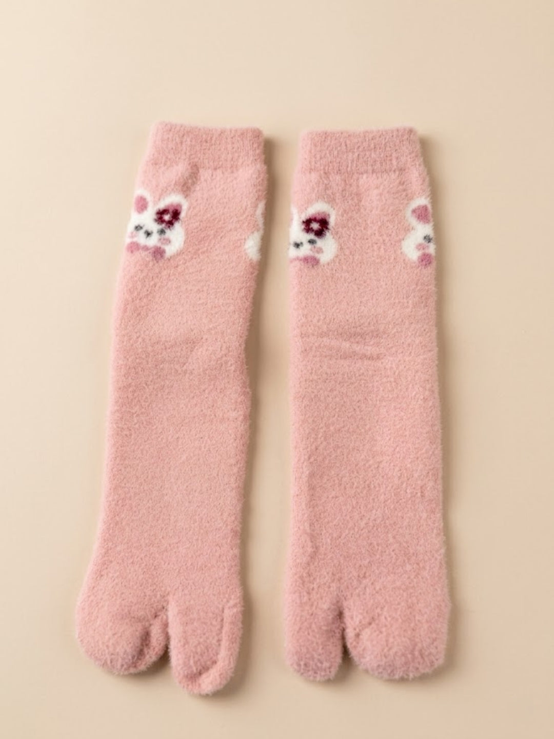 Cdeck Women’s Premium Soft Fuzzy Bear Design Warm Winter Split-Toe Socks for Women | Free Size | Pink