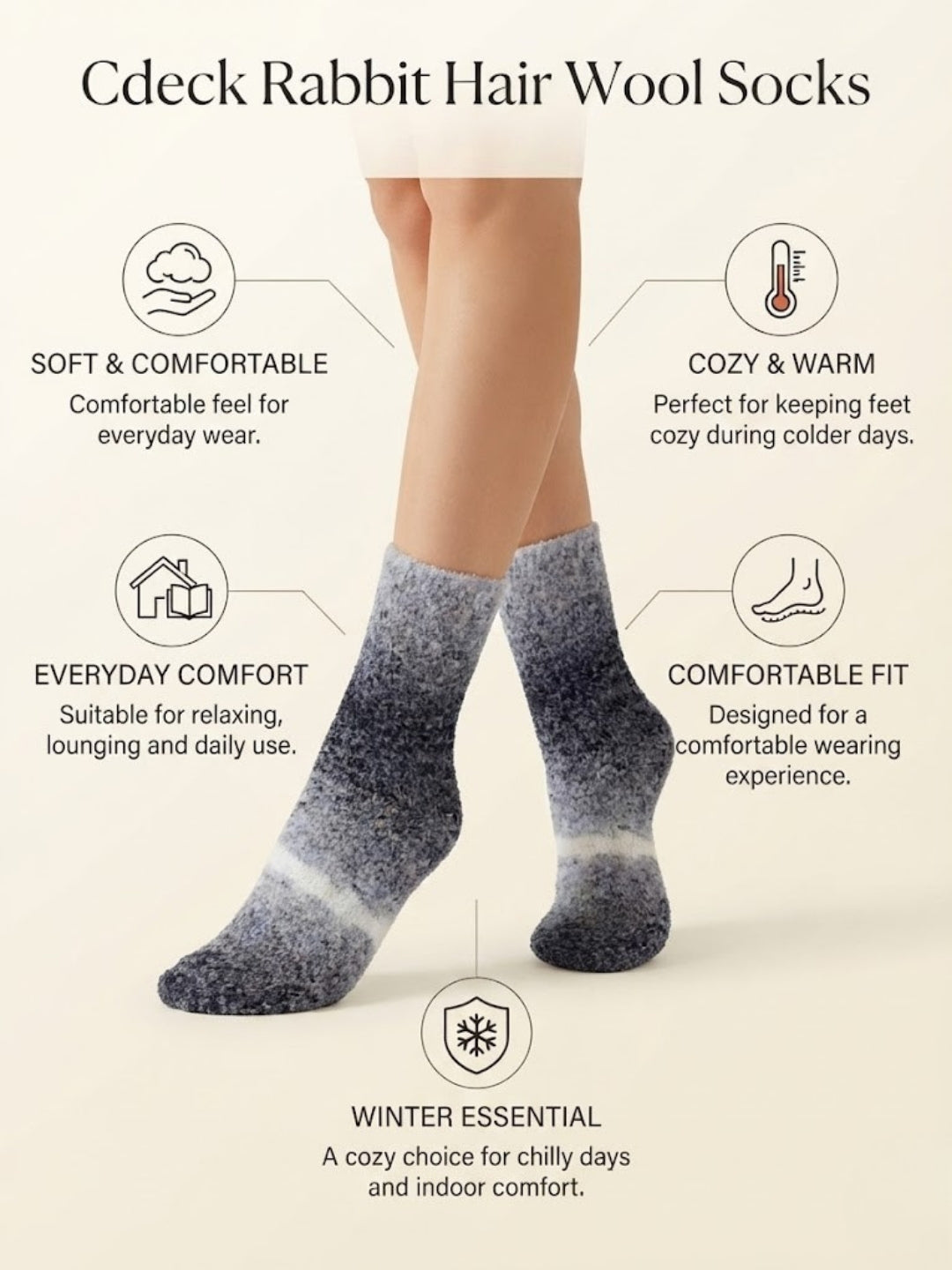 Cdeck Unisex Premium Fuzzy Socks – Extra Soft Warm Cozy Winter Socks for Men & Women | Comfortable Everyday Wear | Free Size | Charcoal Grey