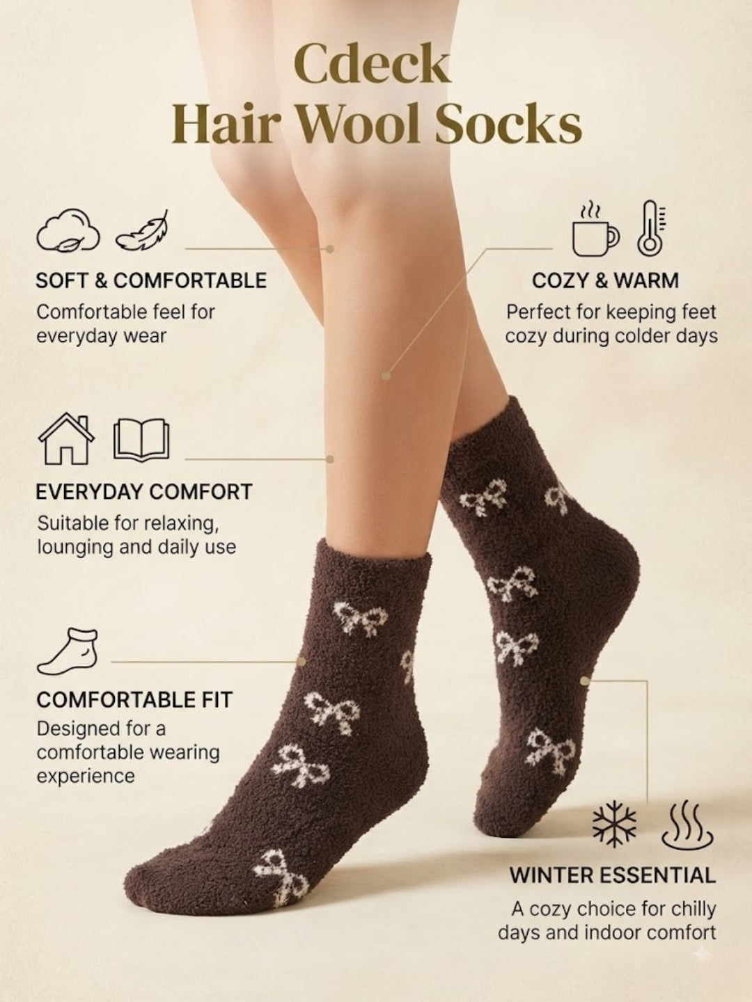 Cdeck Premium Rabbit Hair Wool Socks for Women – Ultra Soft Warm Cozy Fuzzy Mid-Calf Winter Socks 2-Pair Set