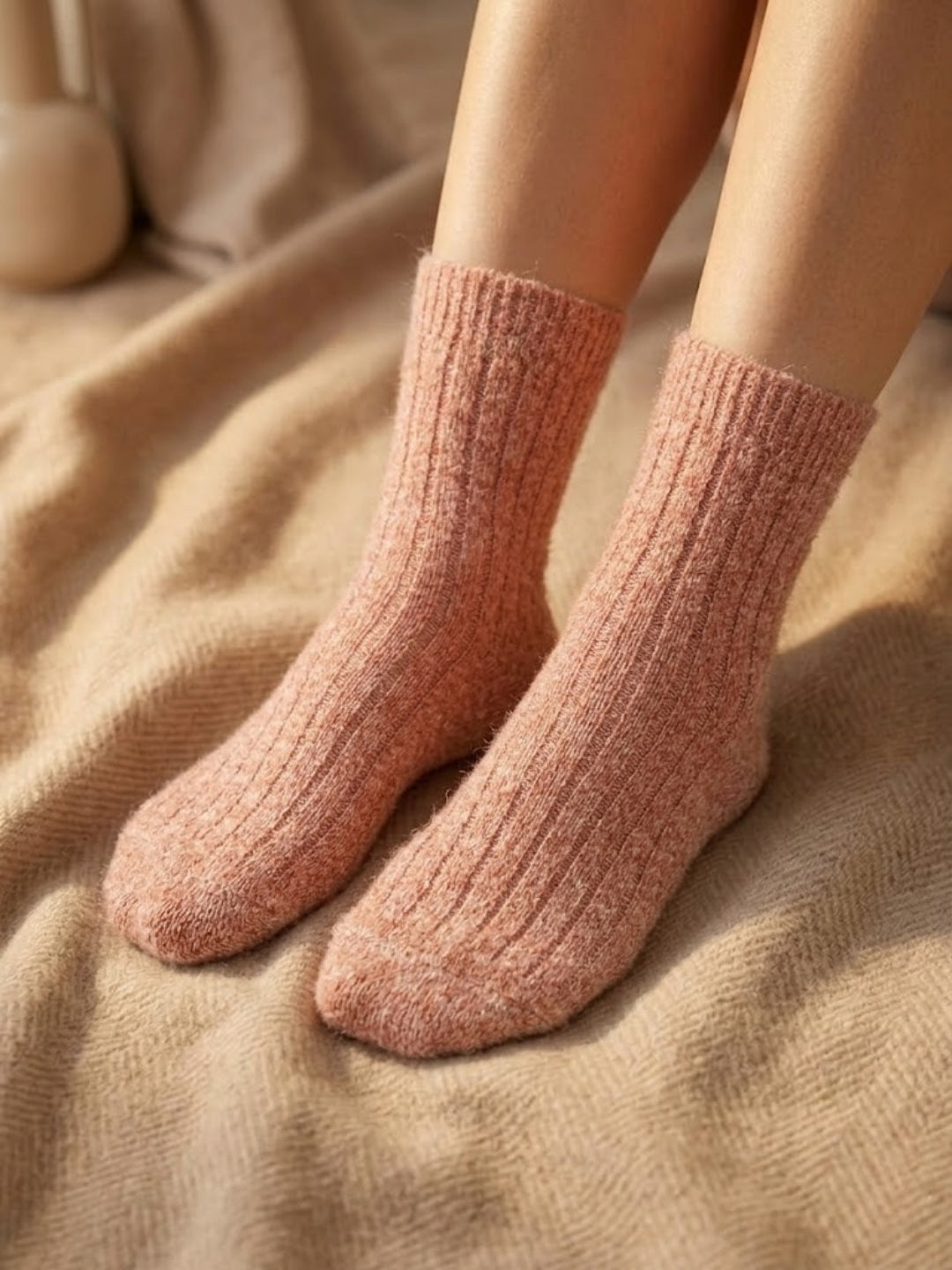 Cdeck Women’s Premium Fuzzy Socks – Soft Warm Winter Socks | Ribbed Design | Free Size | Peach