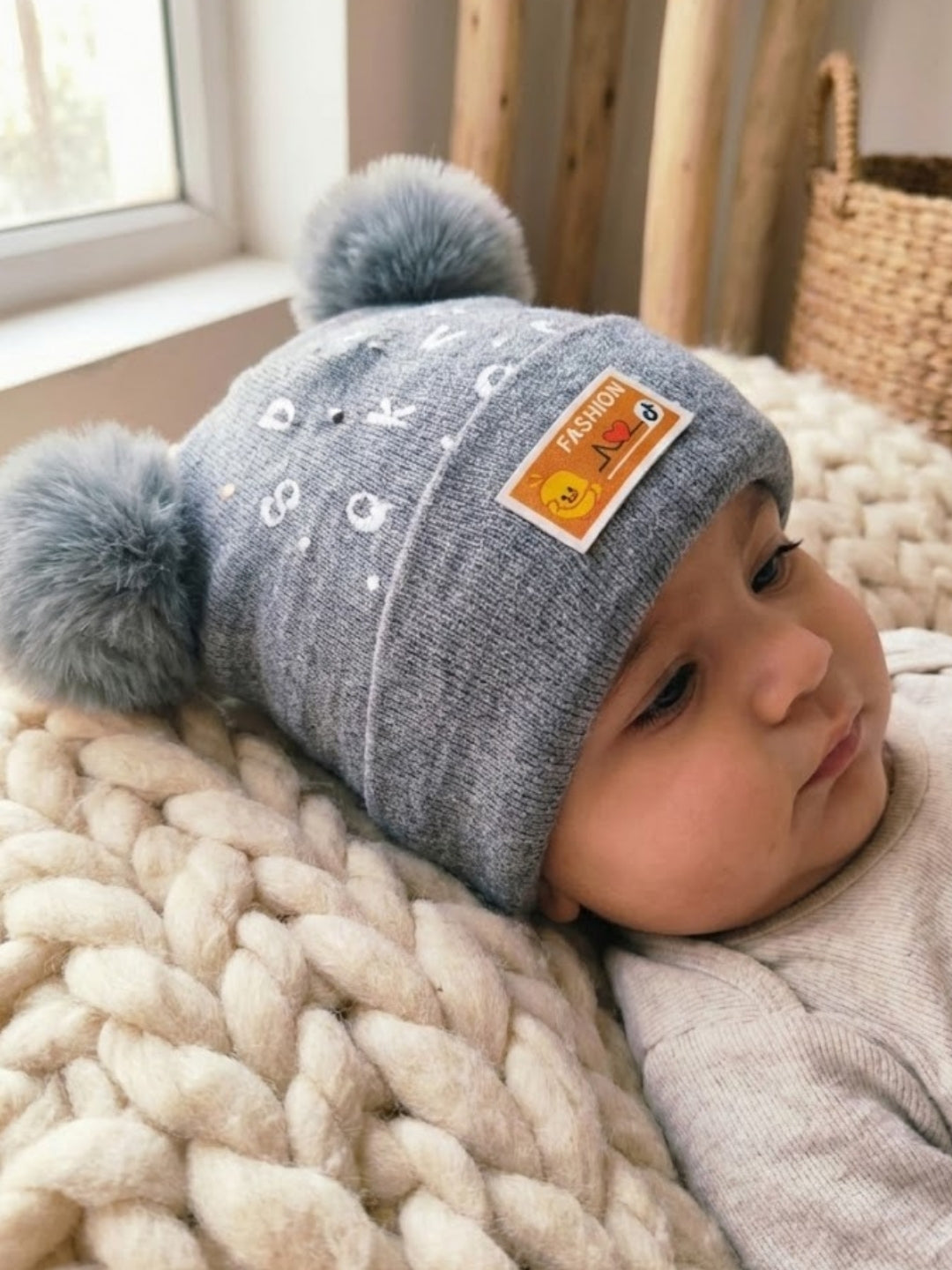 Cdeck Kids Woolen Winter Cap with Double Pom Pom Design | Soft, Warm & Comfortable | 1–3 Years