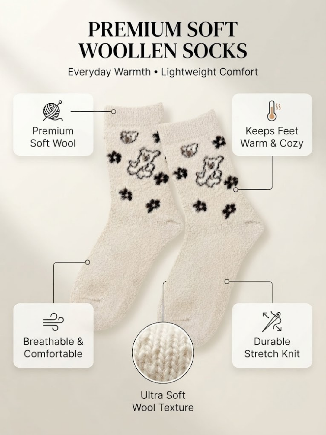 Cdeck Women’s Soft Wool Socks | Warm, Cozy & Cute Printed Winter Socks