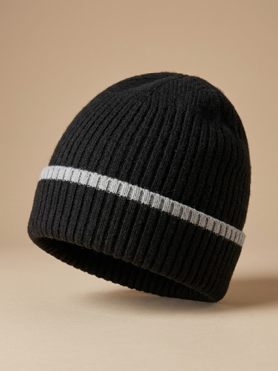 Cdeck Men’s Winter Woolen Cap | Ribbed Knit Beanie | Free Size | Soft & Warm | Black