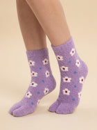 Cdeck Women Soft Fuzzy Winter Socks | Warm & Cozy Floral Pattern | Free Size | Purple