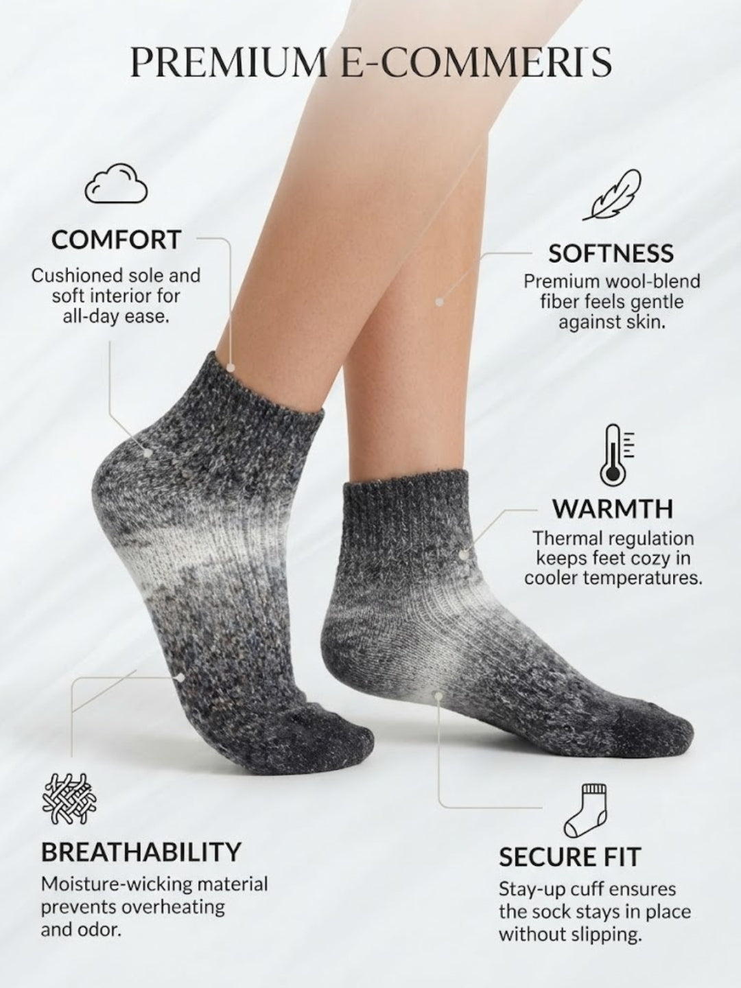 Cdeck Women's Low Cut Socks | Soft Grey Ankle Socks | Comfortable Casual Everyday Socks for Women