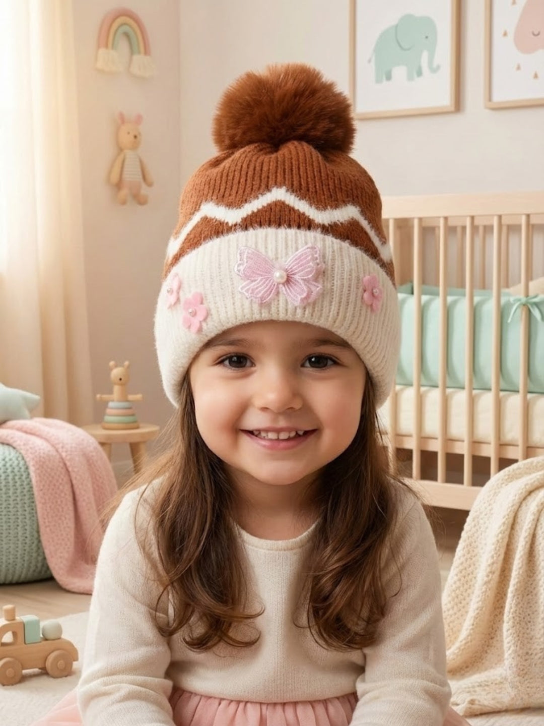 Cdeck Kids Woolen Winter Cap for Baby Girls | Soft, Warm & Comfortable | 1–2 Years