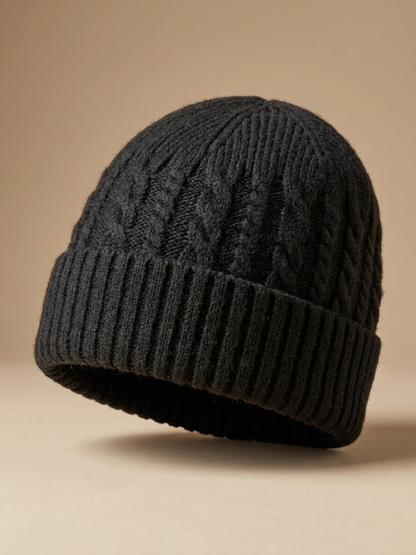 Cdeck Men’s Winter Woolen Cap | Ribbed Knit Beanie | Free Size | Soft & Warm | Black